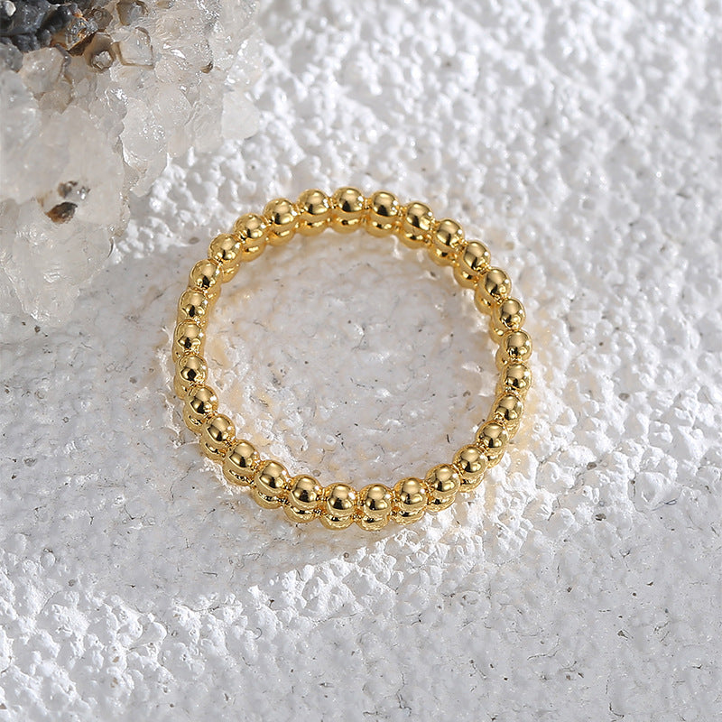 R0570 Exaggerated Personality Design Minimalist Ring for Women Copper Plated with Real Gold Dense Small Round Beads
