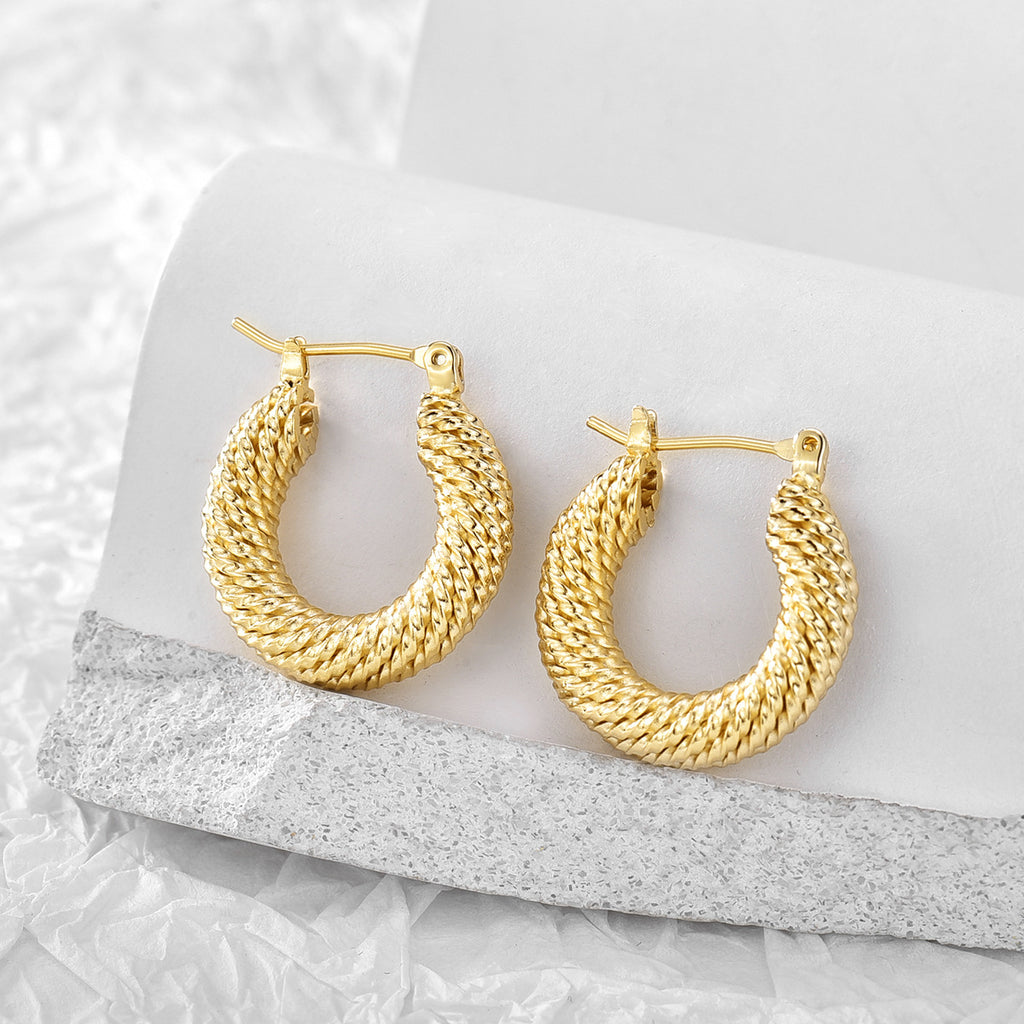 E0309 Vintage Earrings for Women Brass Gold-Plated Threaded Fashionable Vintage Braided Hoop Earrings