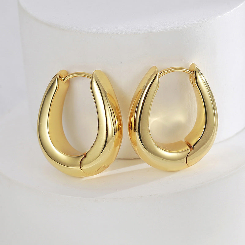 E0495 New Brass Gold-Plated Simple Design Earrings for Women Fashion Retro Ear Accessories
