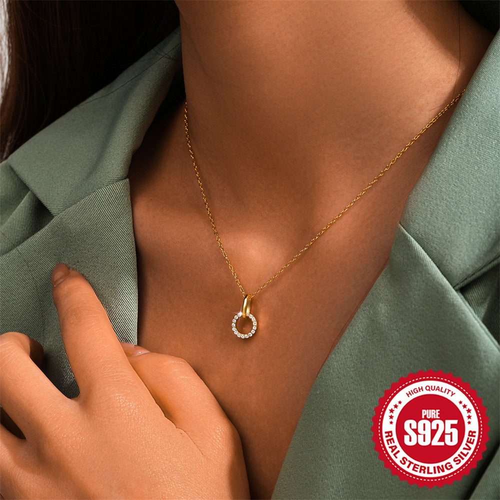 S925 Sterling Silver Interlocking Pave Zirconia Necklace For Women