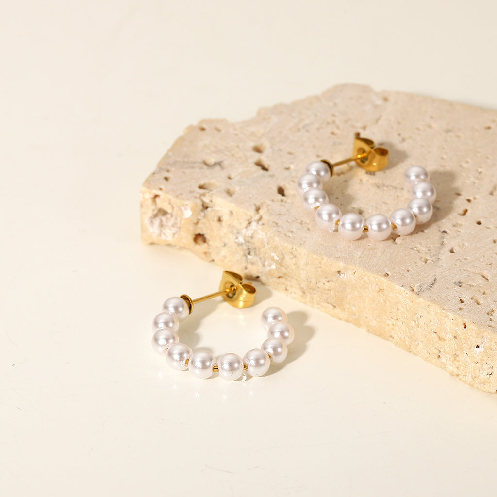 2H French Style  Blogger Same Style Earrings Xiaomi Pearl C Fashionable and Elegant Women's Hoop Earrings Jewelry