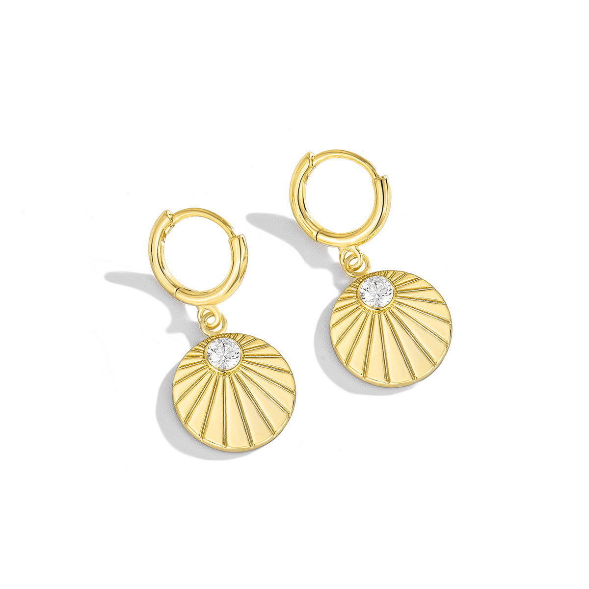 E0182Round Folding Fan Earrings for Women with Czech Crystal Inlay, Simple Ear Accessories
