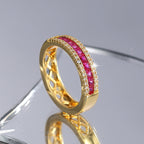 R0397 Hong Kong Fashion Couple Simple Single Row Red Zircon Ring for Women Copper Plated18K Golden Fashion