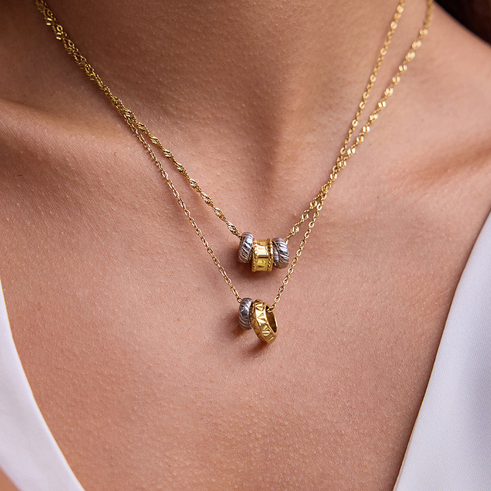 2H Color Block Circle Necklace Accessories Women's Collarbone Chain Stainless Steel Necklace Women