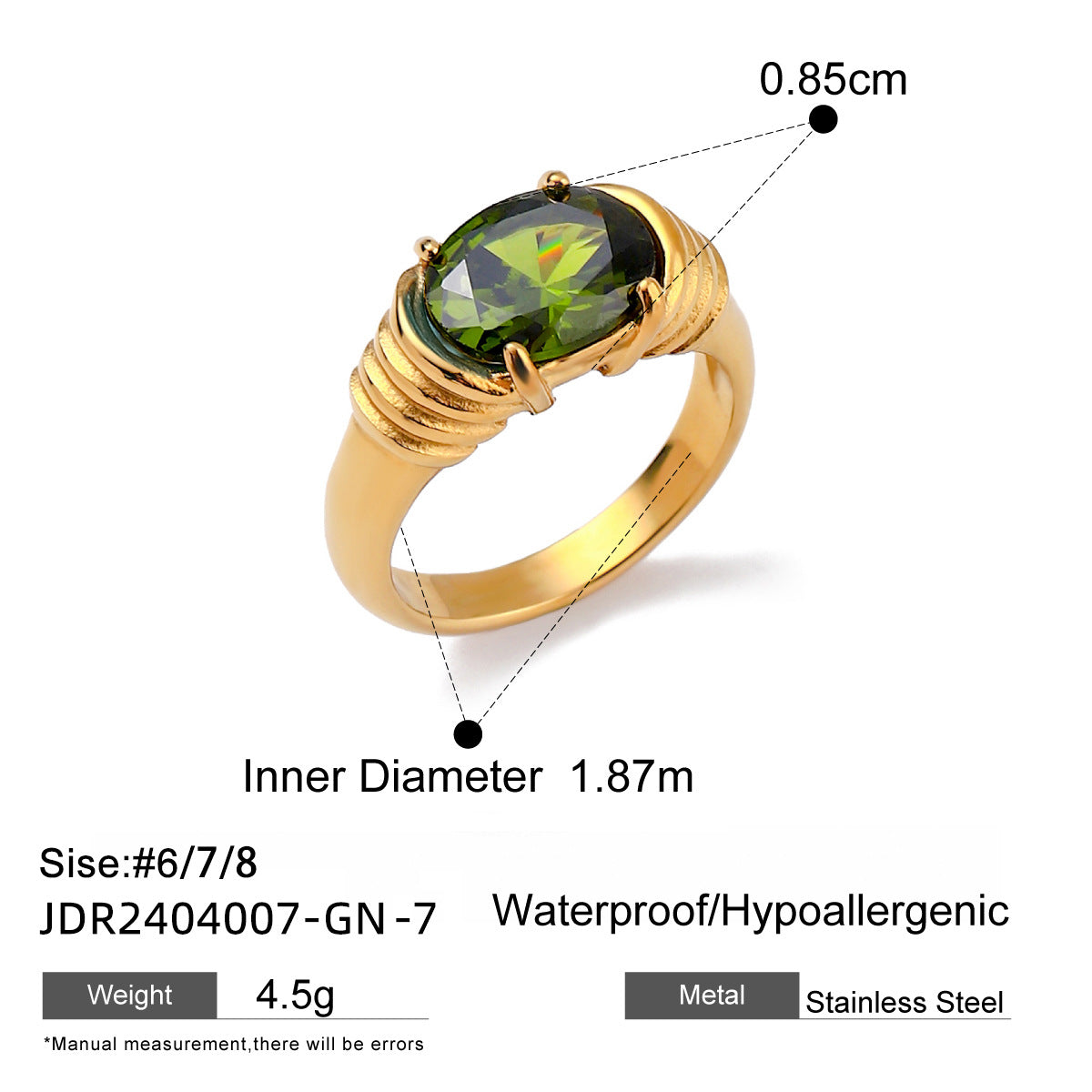 18K Gold Stainless Steel Ring Trendy Same Style Threaded White Rhinestone Ring for Women