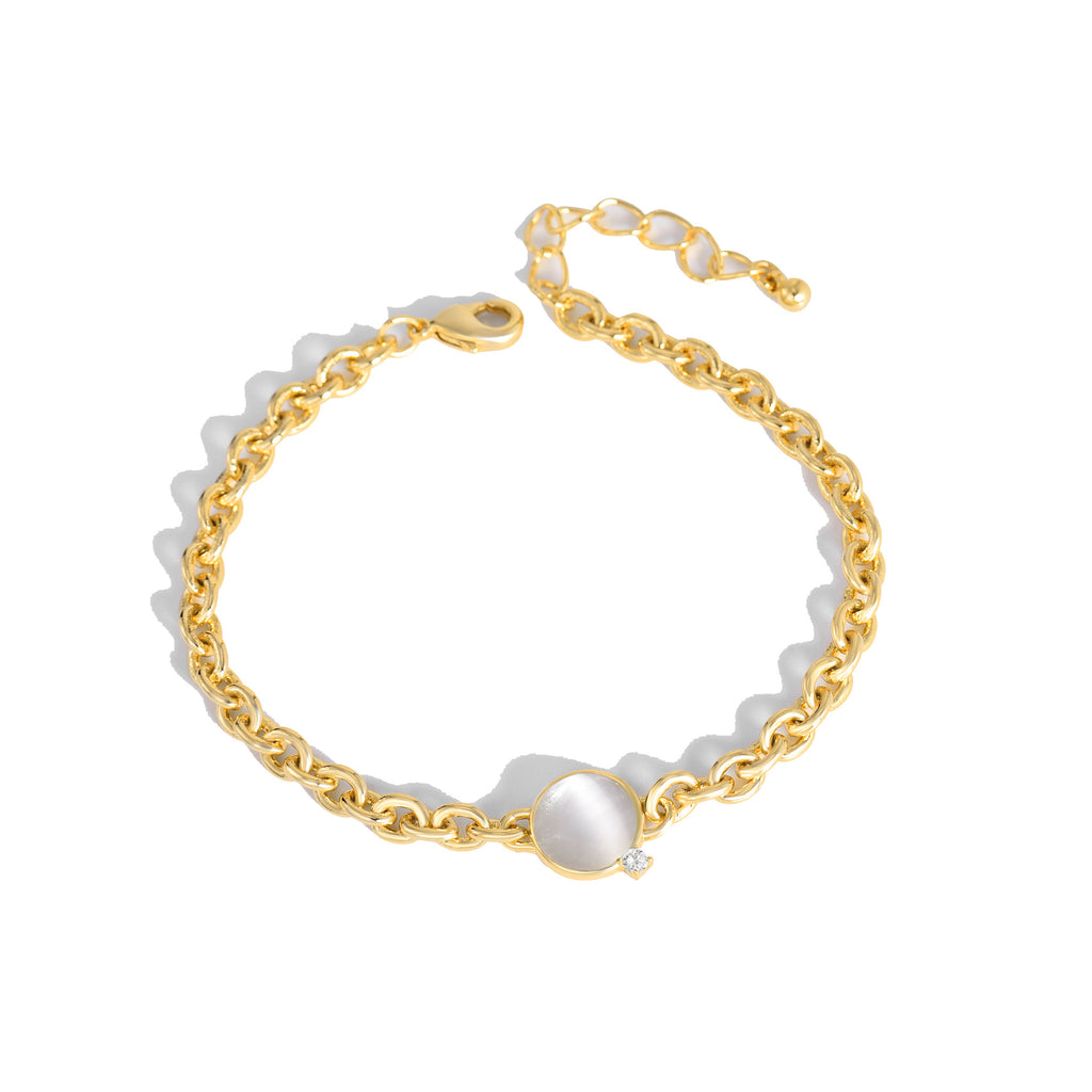 B0036 Exaggerated Natural Stone Round Bracelet for Women Bohemian Thick Chain Short Jewelry