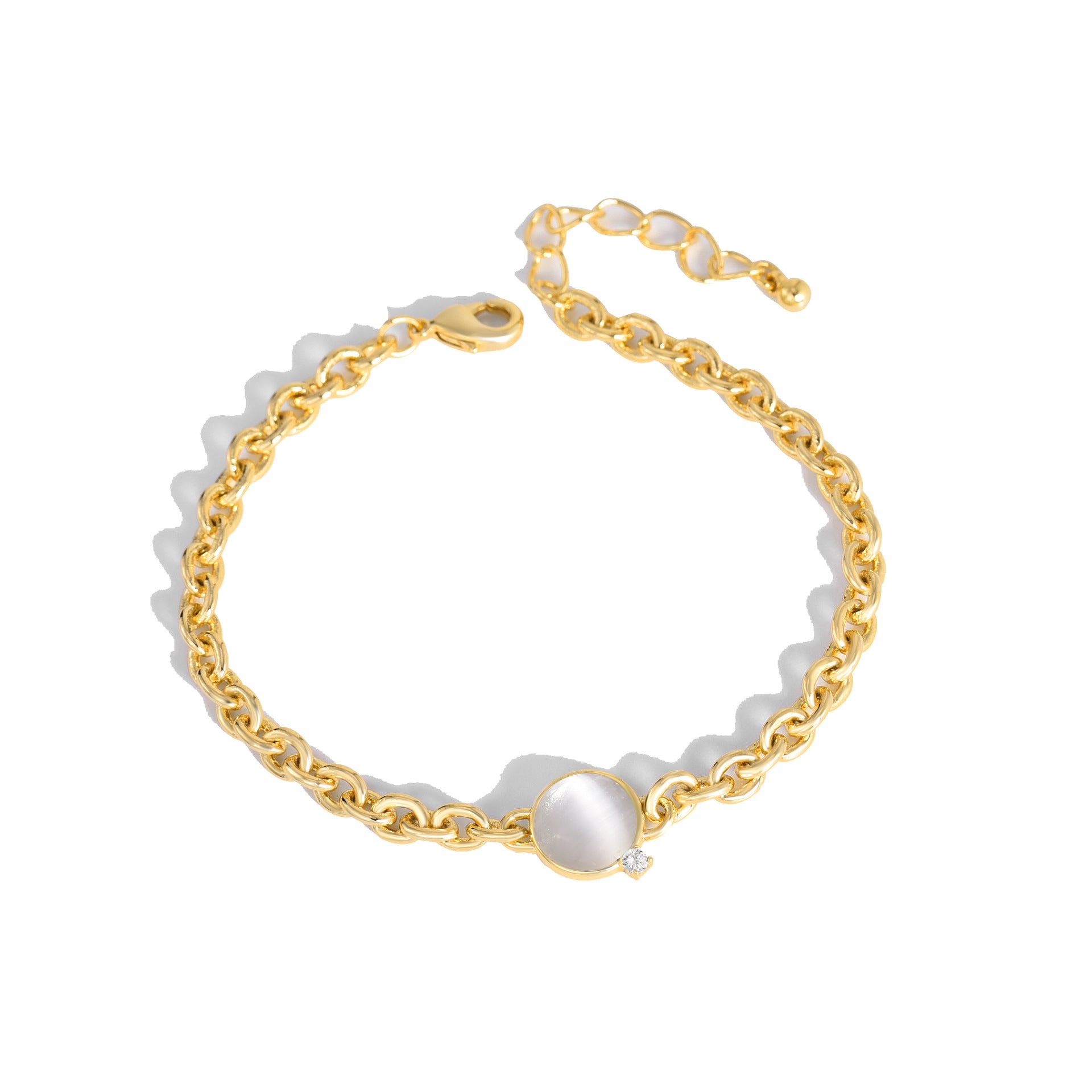 B0036 Exaggerated Natural Stone Round Bracelet for Women Bohemian Thick Chain Short Jewelry