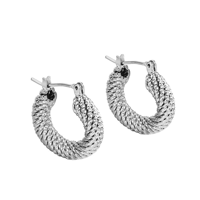 E0309 Vintage Earrings for Women Brass Gold-Plated Threaded Fashionable Vintage Braided Hoop Earrings
