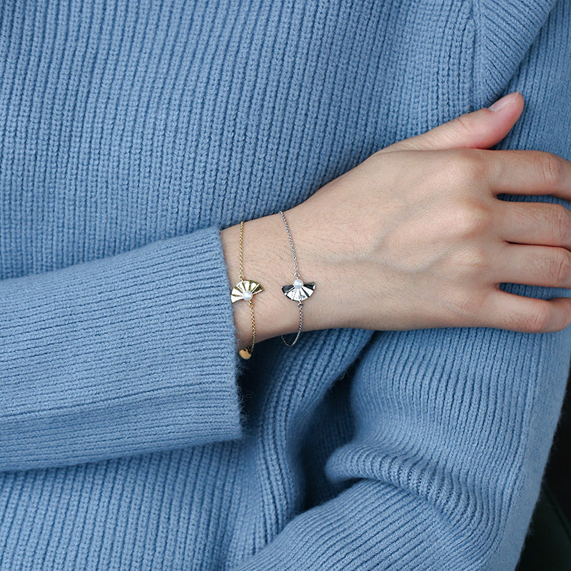 Folding Fan Pearl Bracelet for Women Fashion Gold-Plated Best Friend Jewelry Customization