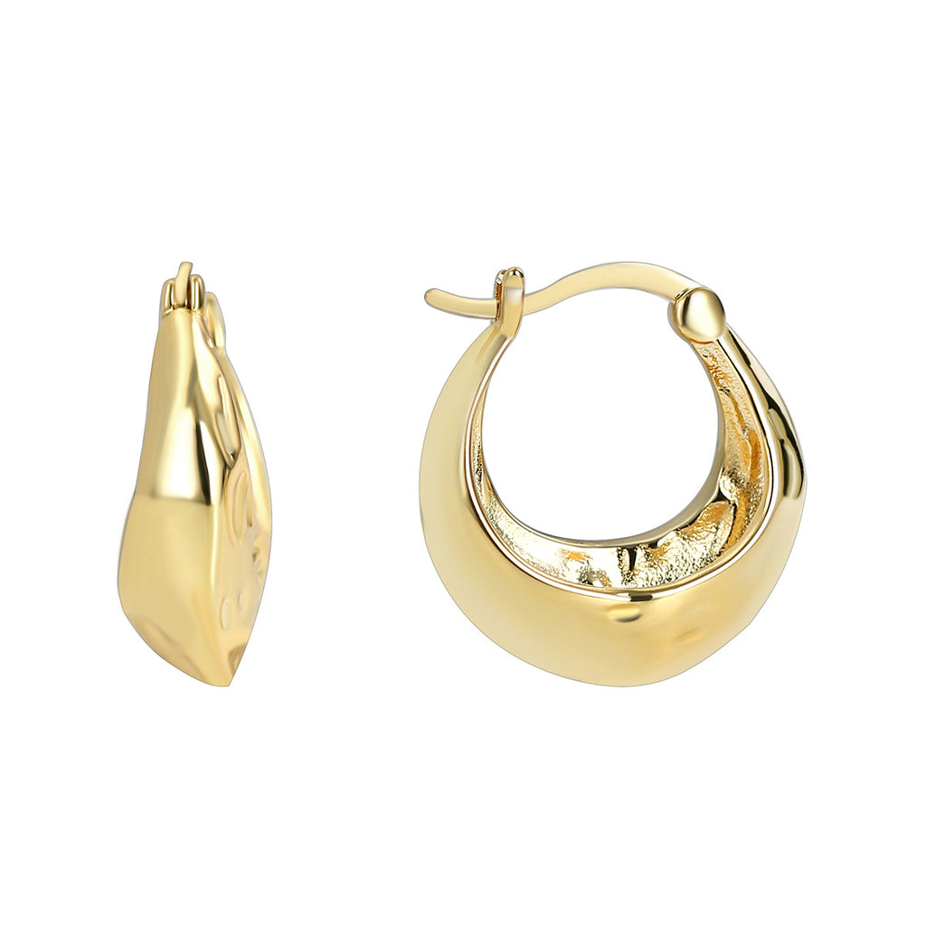 E0375 Vintage Concave-Convex Hammered Handmade Metal Hoop Earrings Irregular Three-Dimensional Texture Ear Jewelry Ear Hoop