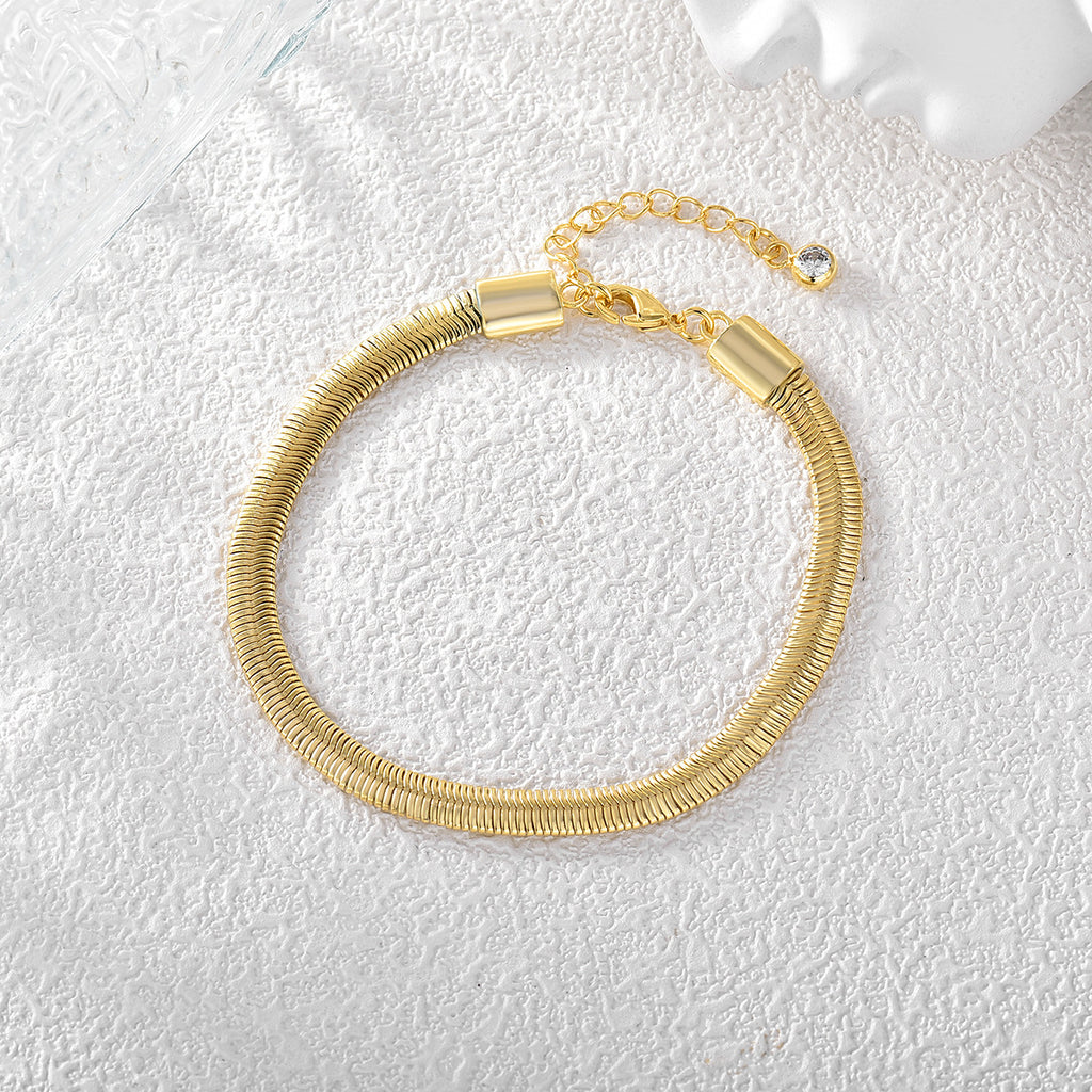 B0052 Snake Bone Bracelet for Women, Metal Chain, Fine Fish Scale, Copper Plated18K New Gold Jewelry