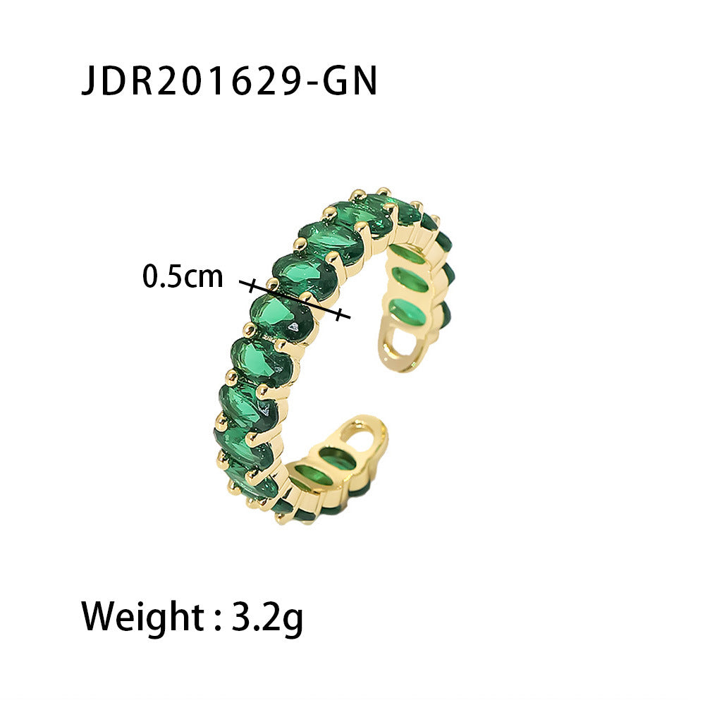 18K Gold Stainless Steel Inlaid Green Zircon Women's Fashion Versatile Ring