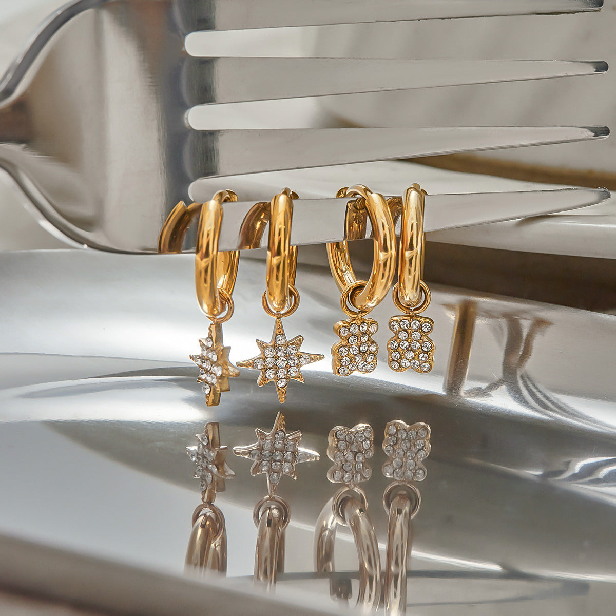 Stainless Steel Rhinestone Earrings Women's Earrings Non-Fading Earrings Jewelry