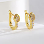 E0499 Simple Earrings for Women, Brass Gold-Plated Water Drop Shape with White Zirconia Ear Clips