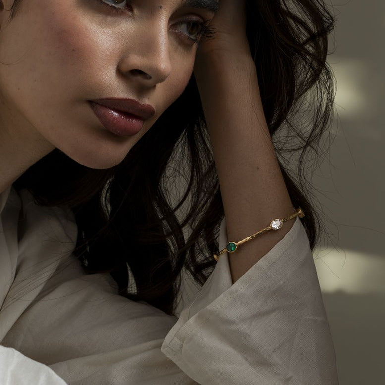 2H Stainless Steel Zircon Bracelet Style Retro Jewelry18k Non-Fading Gold Bracelet