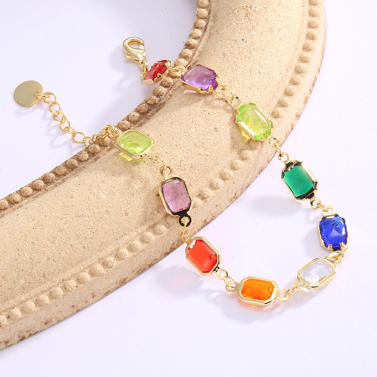 B0228 Fashion Vacation Style Gold-Plated Bracelet for Women, Multi-Color Acrylic Simple Design