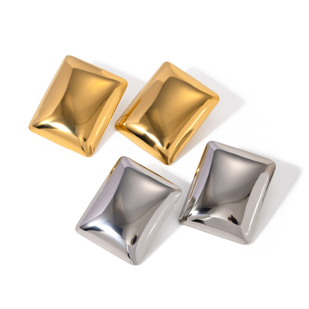 2H 18K Gold Stainless Steel Geometric Earrings Women's Fashion Simple Rectangular Smooth Earrings