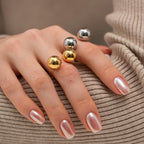 2H Non-Fading Steel Color Stainless Steel Double Large Ball Open Ring2025Fashionable and Unique Trendy Accessories