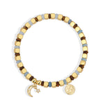 B0276 Vintage Star and Moon Inlaid Zircon Beaded Chalcedony Tiger Eye Stone Bracelet Trendy