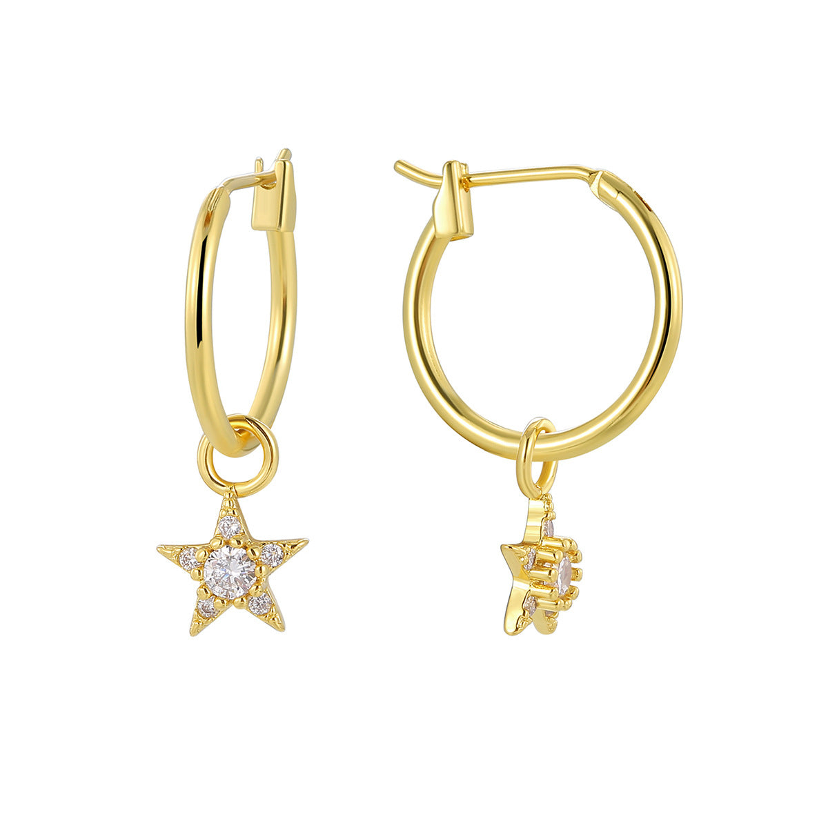E0803 Dongdaemun Fashion Gold-Plated Earrings for Women Five-Pointed Star Inlaid with Zirconia Jewelry Design Sense Earrings