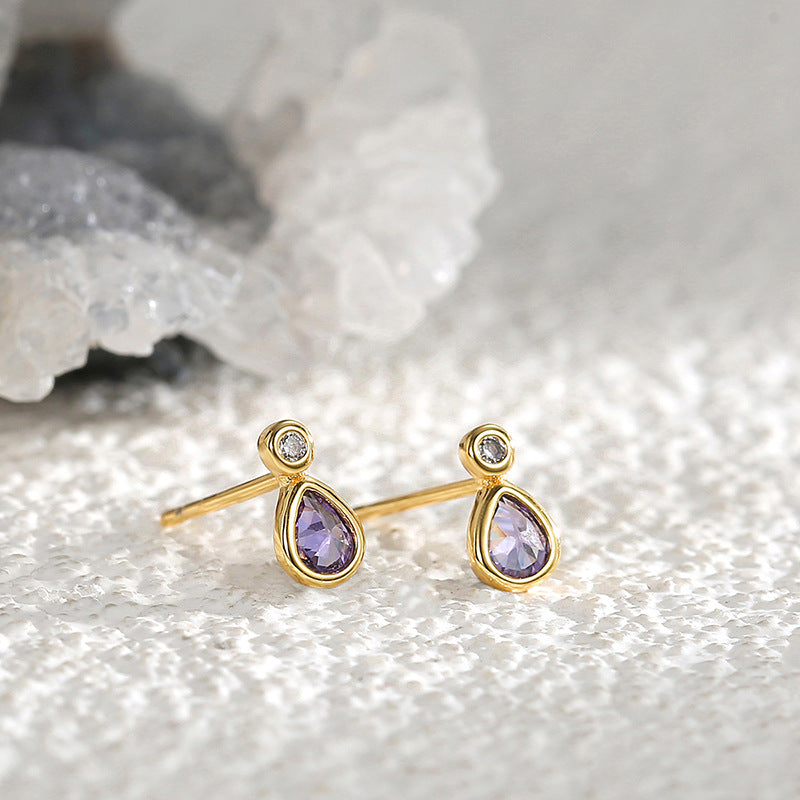 E0360 Simple Water Drop Shape Purple Zircon Earrings for Women Lightweight Style