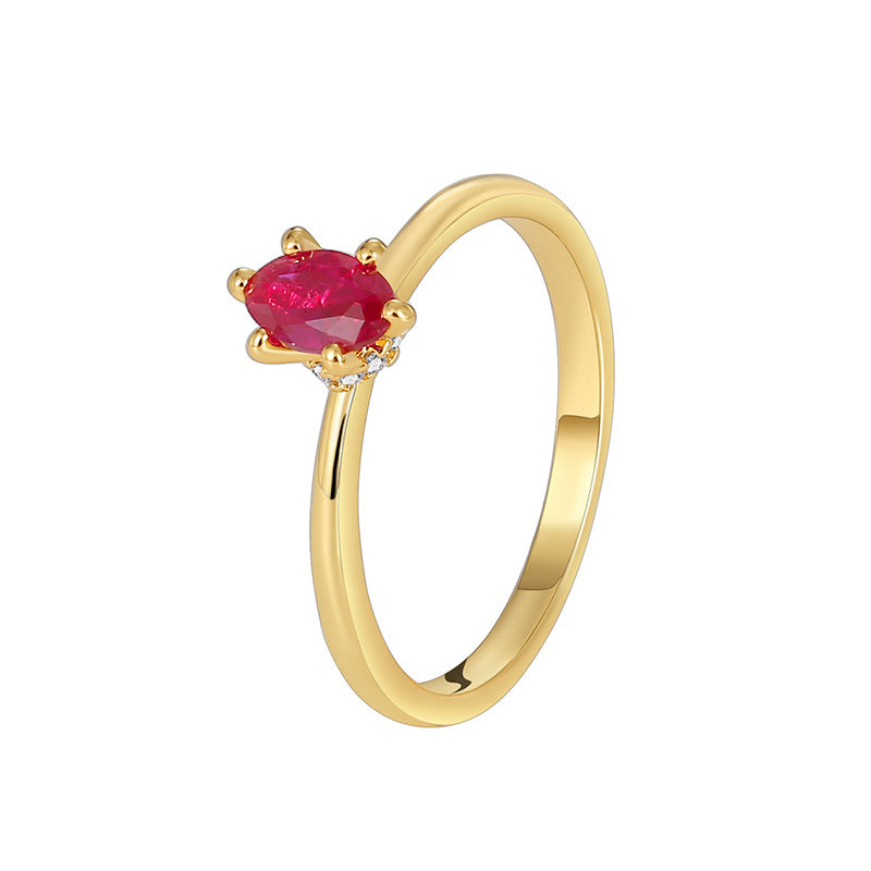 R0382 Design Ring Female Brass Gold Plated Inlaid Red Zircon Joint Ring