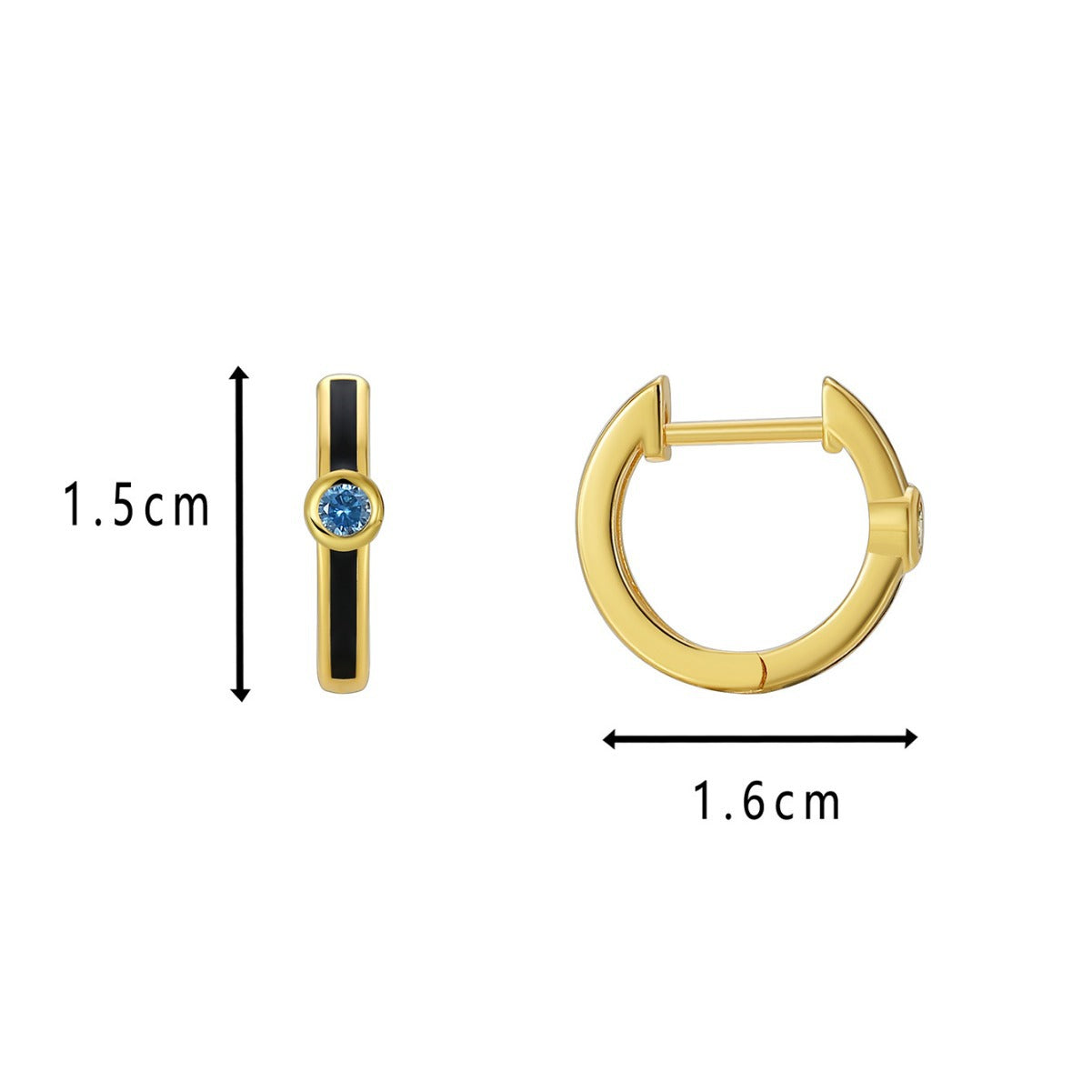 E0598 Vintage Minimalist Design Earrings for Women Copper Gold Plated Black Resin Inlaid with White Zircon Hoop Earrings