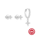 Star Moon Zircon 925 Sterling Silver Earring Set — earring silhouette — alternate angle 2 — jewelry finish and design detail