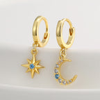 E0753 Dongdaemun Retro Fashion Design Earrings for Women New Star and Moon Inlaid Zircon Trendy Drop Earrings
