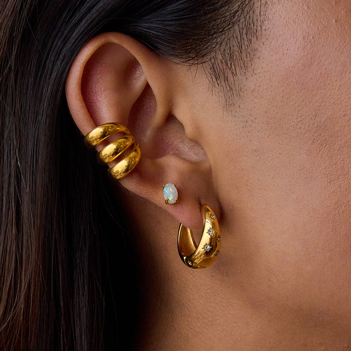 Stainless Steel with White Diamond Chubby Earrings Ear Clips Non-Fading Ear Jewelry