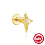 S925Sterling Silver Flat Threaded Piercing Chain Earrings Hot Sale Fashion Inlaid Diamond Opal Ear Bone Stud Earrings for Women