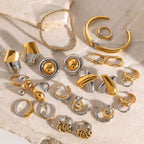 Stainless Steel Color Block Ring Earrings Open Bracelet Beaded Bracelet Jewelry