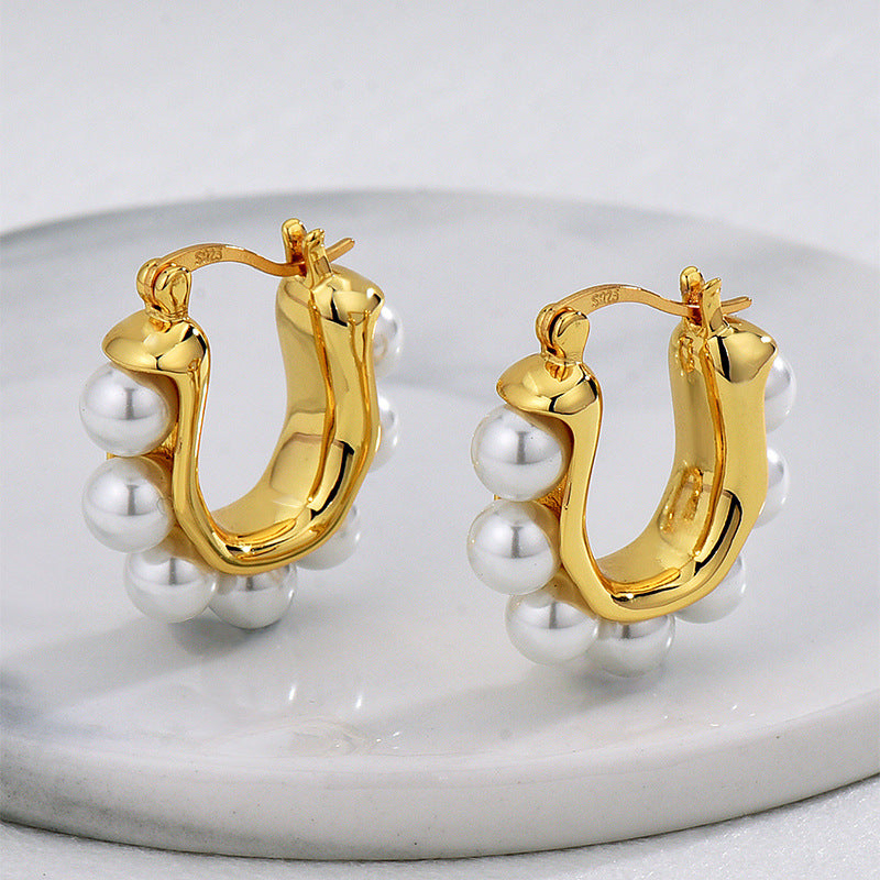 E0691 Fashionable and Elegant Pearl Beads U Vintage Minimalist Style Earrings for Women