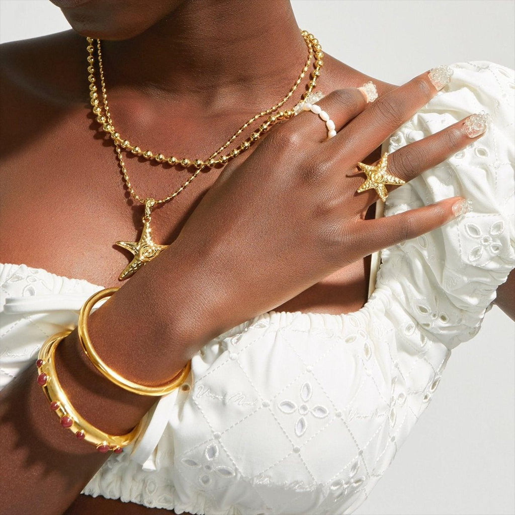 18k Gold Stainless Steel Pentagram Starfish Swirl Spiral Hoop Earrings Fashion Same Style Starfish Necklace