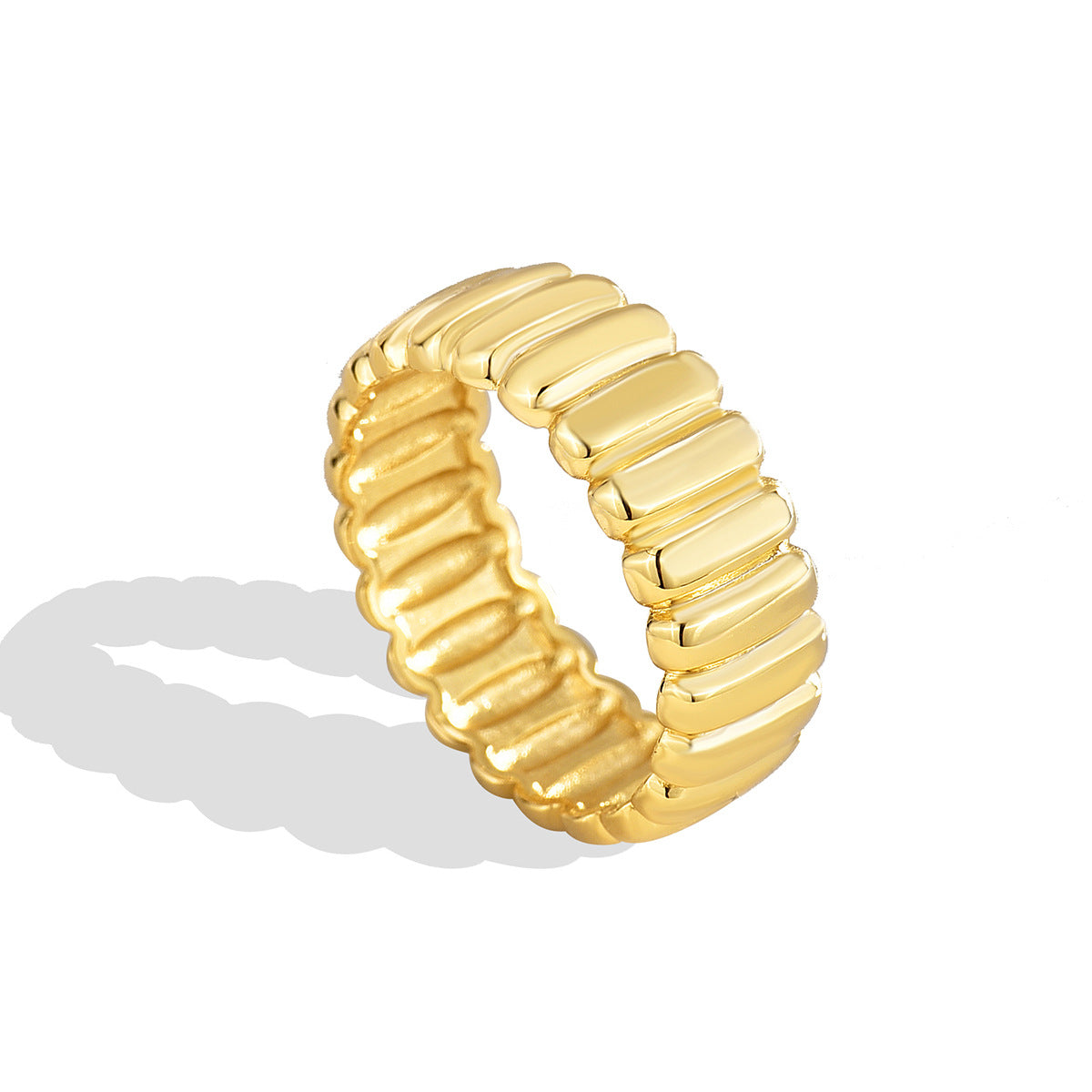 R0168 Copper plating18K Gold Plain Ring for Women Fashion Wide Vertical Stripe Personality Ring