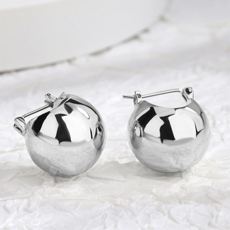 E0322 Copper Gold-Plated Earrings Minimalist Style Metal Ball Earrings Vintage Spherical Earrings for Women