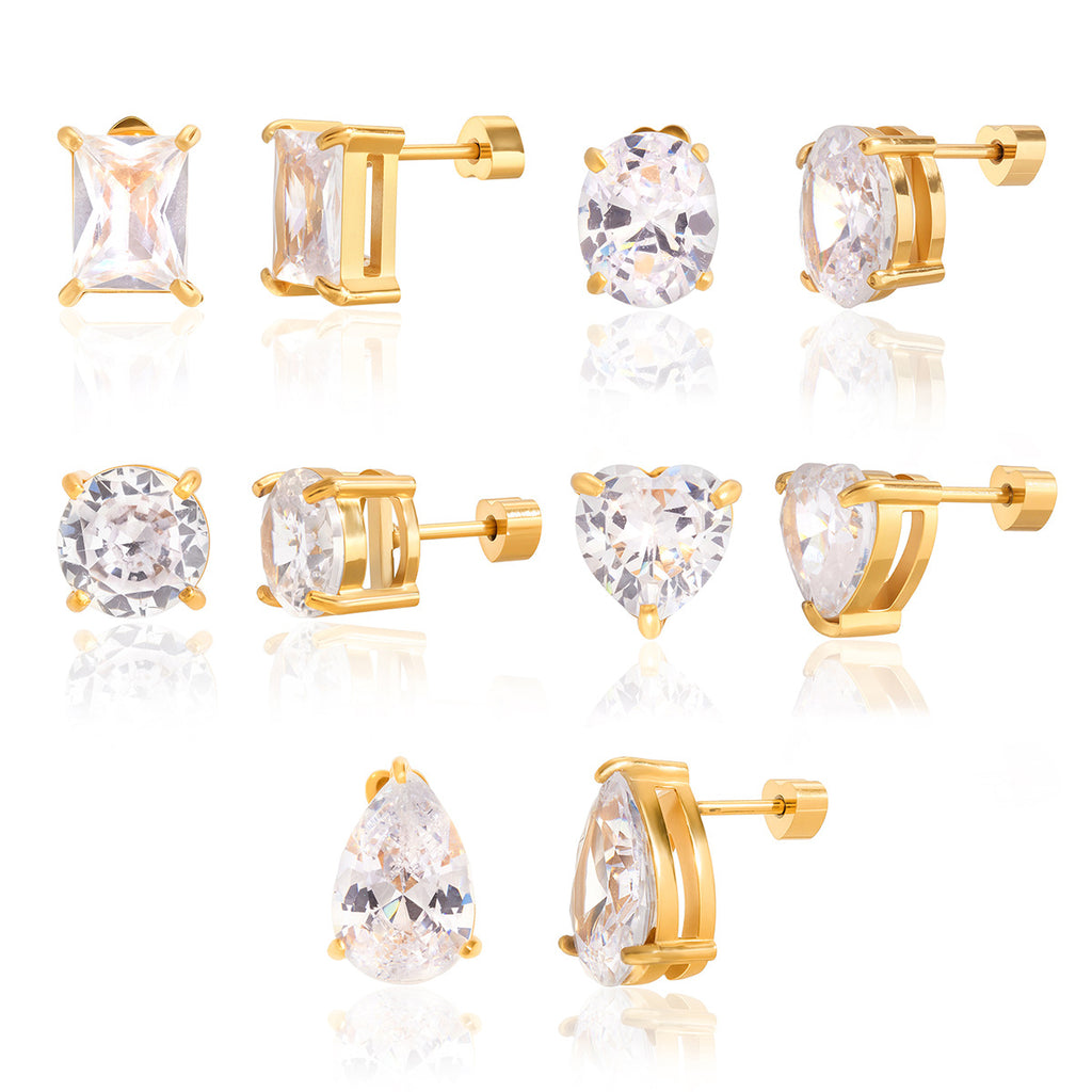 Zircon Earrings Simple Ear Jewelry Non-Fading18k Gold Stainless Steel Jewelry