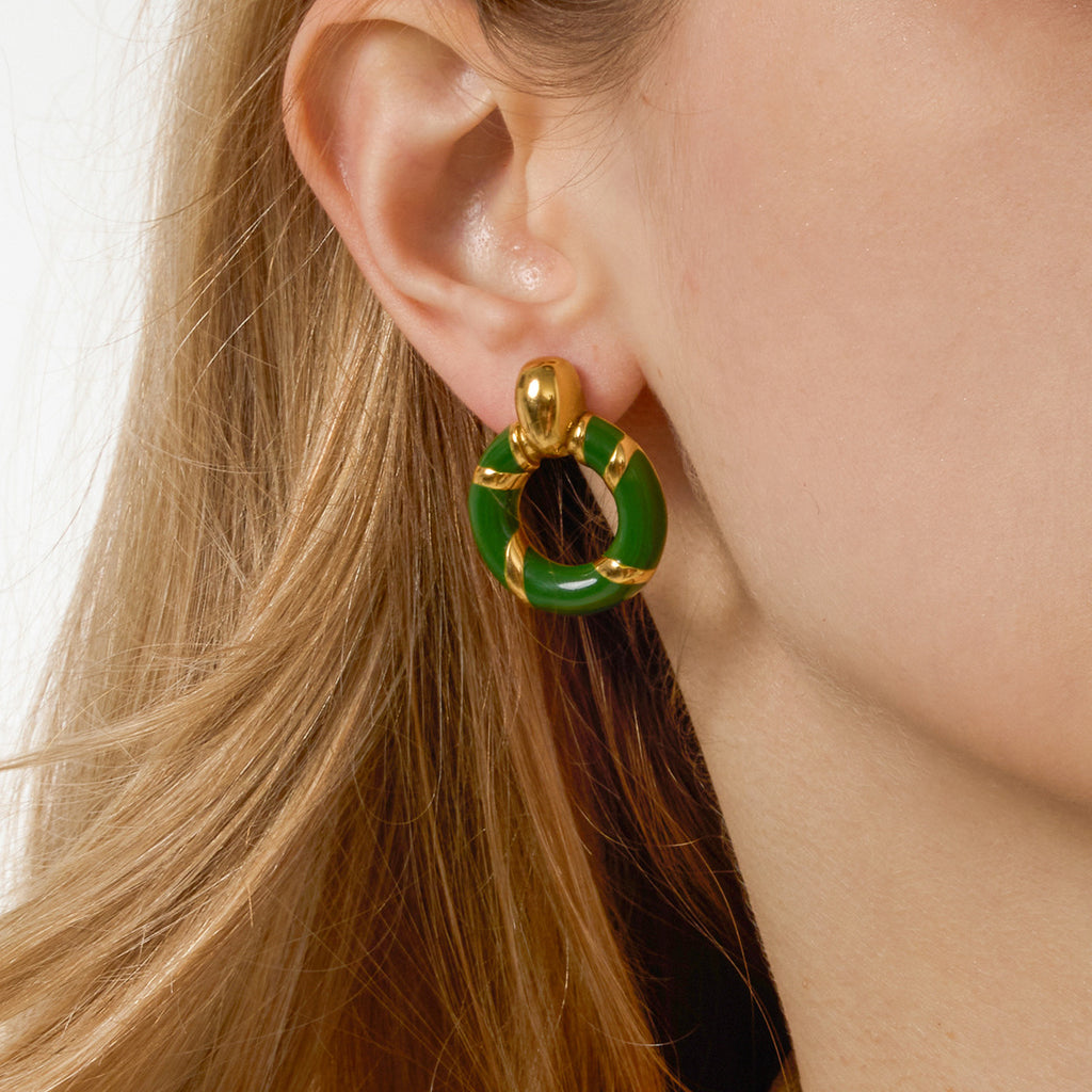 2H Oil Drop Door Handle Earrings Non-Fading Ear Studs Stainless Steel Jewelry