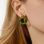 2H Oil Drop Door Handle Earrings Non-Fading Ear Studs Stainless Steel Jewelry