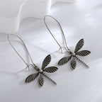 E0713 Fashion Design Long Hook Earrings for Women Retro Dragonfly Earrings silver