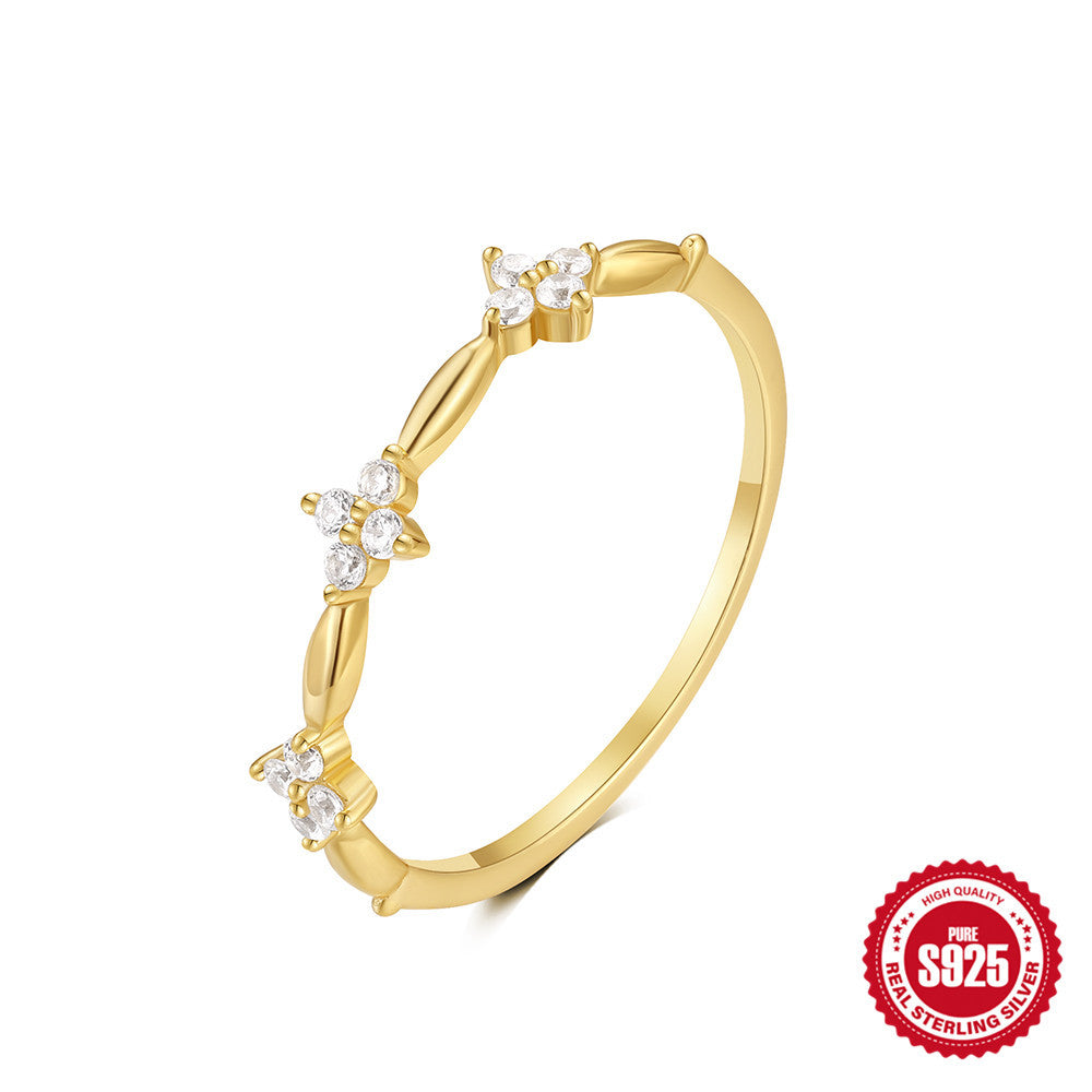 S925Sterling Silver Color Diamond Sweet Ring Female Japanese and Korean Minimalist Style Small Index Finger Ring