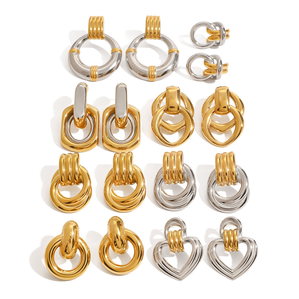 2H Color Block Stainless Steel Circle Earrings Stud Earrings earrings