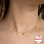 Sterling Silver Water Drop Inlaid Diamond Star Collarbone Necklace 40 5cm