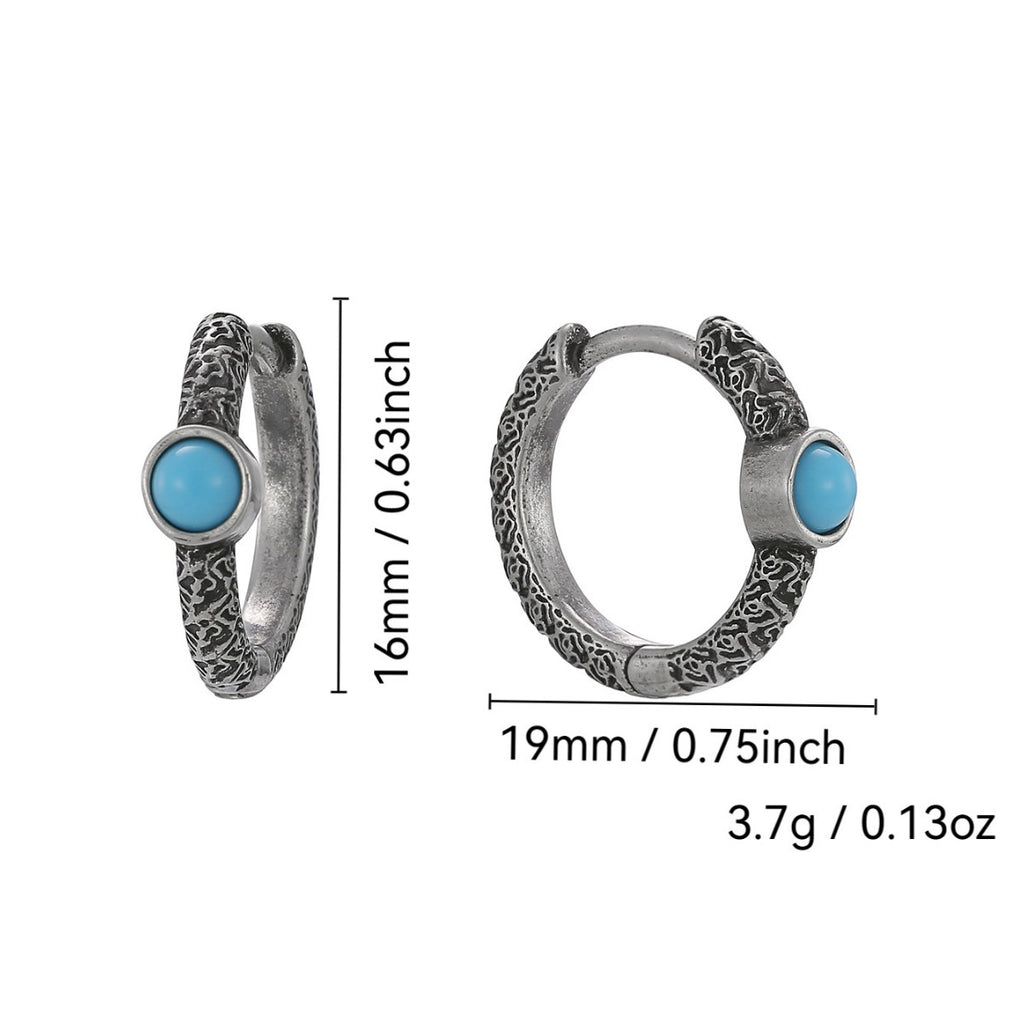 E0722 Fashion Retro Irregular Texture Earrings for Women Simple Blue Turquoise Silver Plated Ear Jewelry