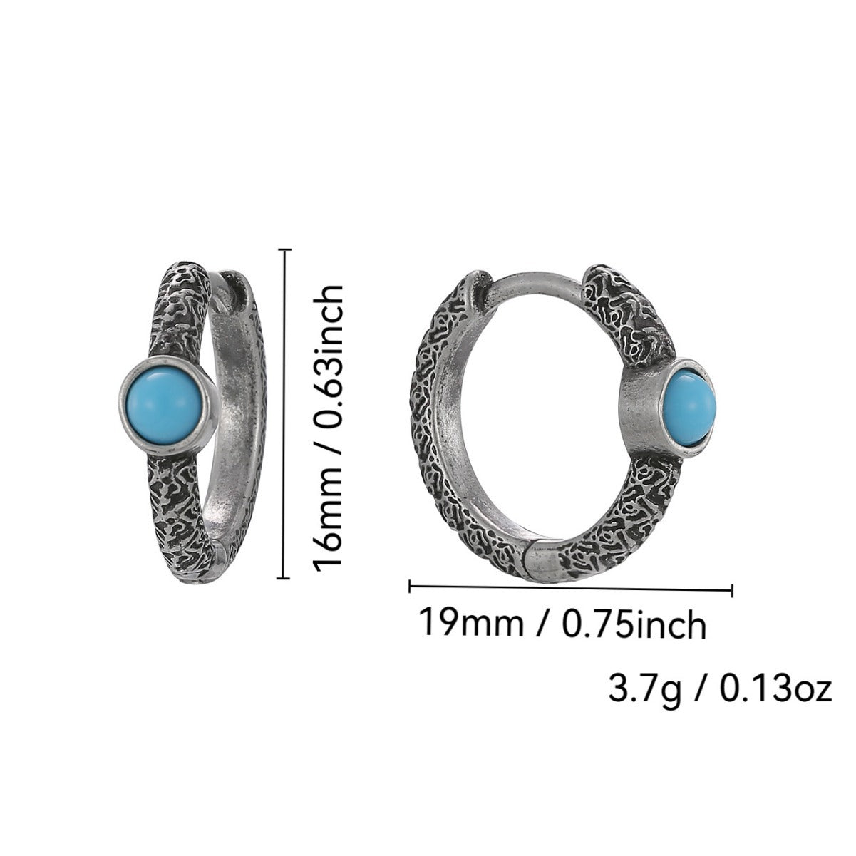 E0722 Fashion Retro Irregular Texture Earrings for Women Simple Blue Turquoise Silver Plated Ear Jewelry