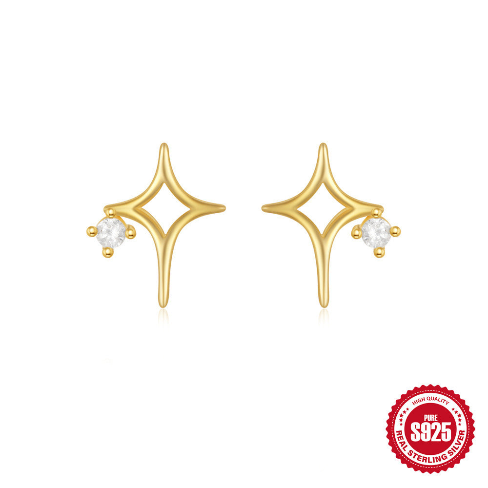 New S925Sterling Silver Stud Earrings V Full Diamond Star Flower Earrings Korean and Japanese Fashion Cute Bowknot Earrings for Women