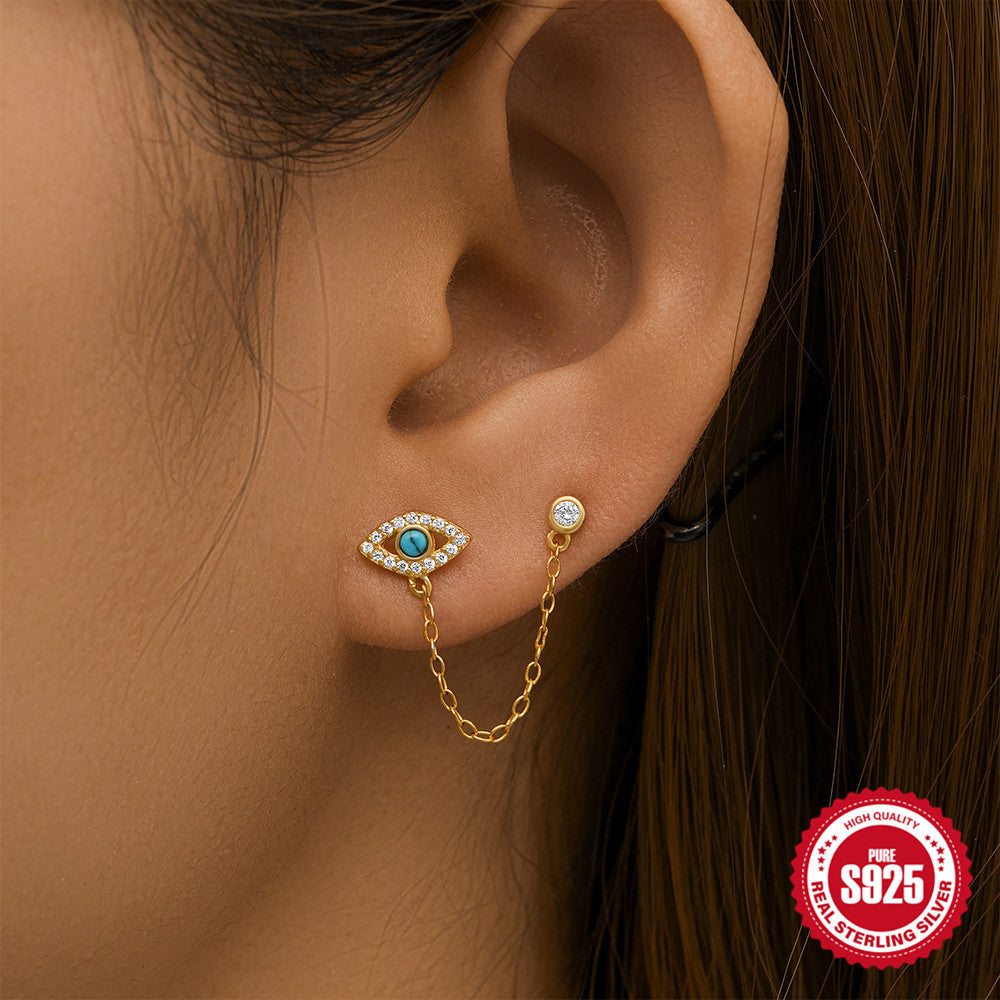 S925Sterling Silver Moon Heart Tassel Inlaid Diamond Ear Thread Hoop Earrings Stud Earrings Hot Sale Evil Eye Ear Jewelry