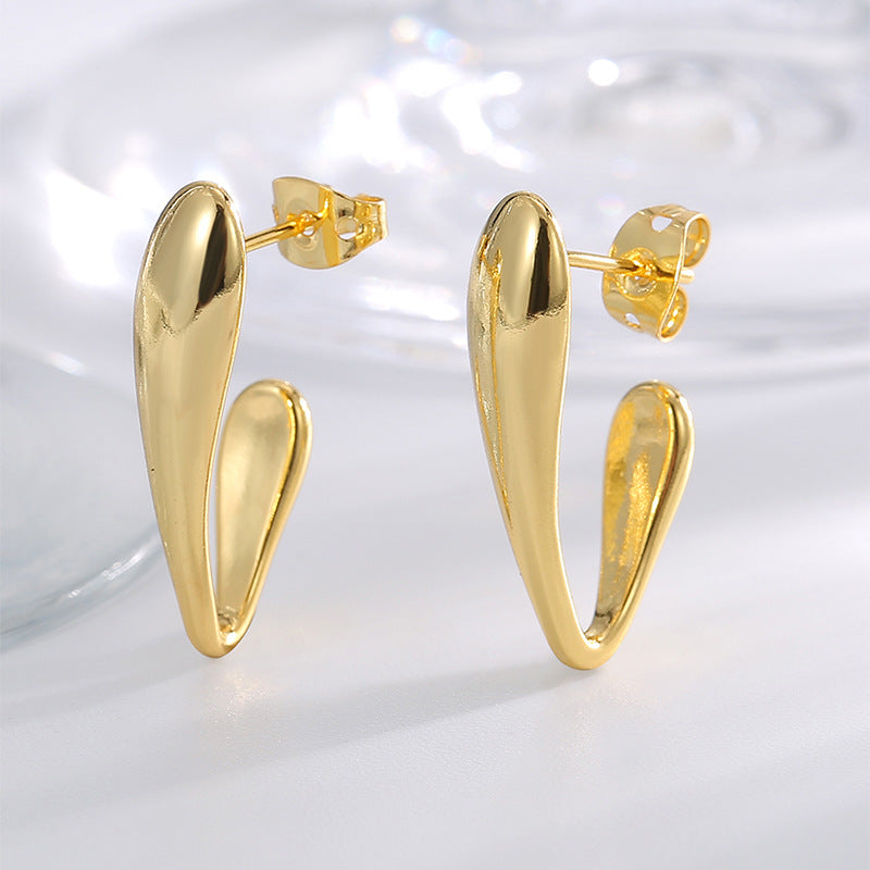 E0781 Minimalist Curved Hook Water Drop Earrings for Women Vintage Elegant gold Smooth Minimalist Style Earrings