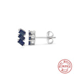 S925Sterling Silver Inlaid Three Asymmetric Rectangular Zircon Stud Earrings Vintage Diamond-Encrusted Ear Jewelry