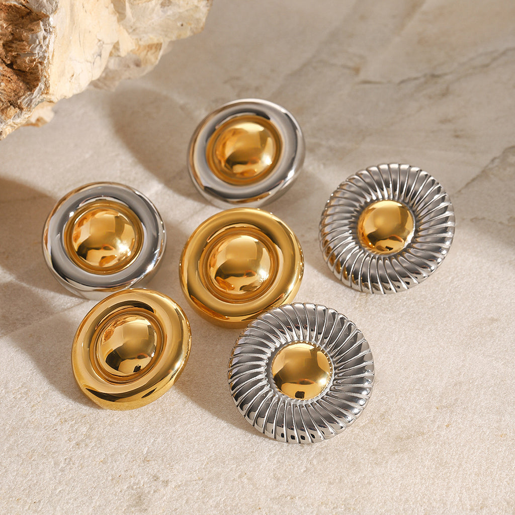 2H Stainless Steel Exaggerated Threaded Stud Earrings Circle Earrings Ear Jewelry earrings